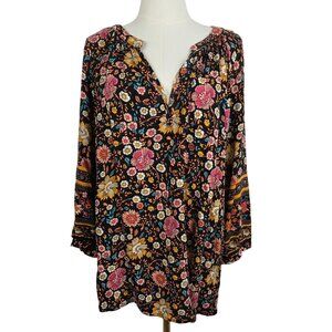 Rachel Roy Top 3X Floral Boho Peasant Blouse 3/4 Sleeves Bohemian Chic Casual